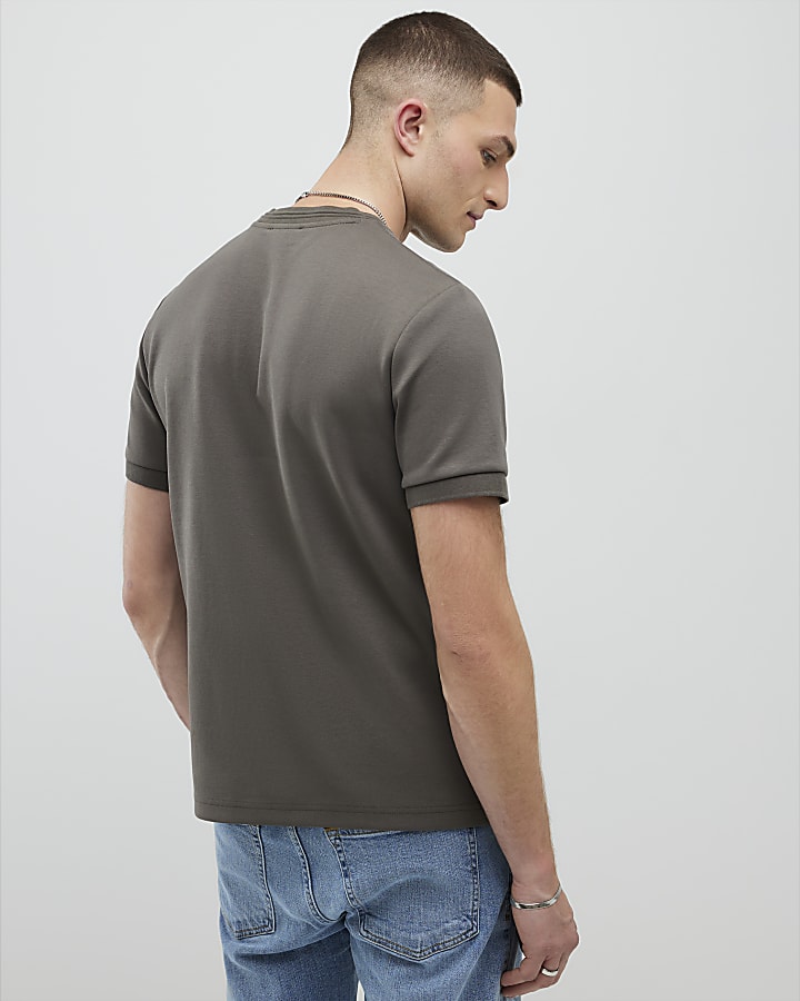 River Island Khaki Slim Fit MCMXII T-Shirt