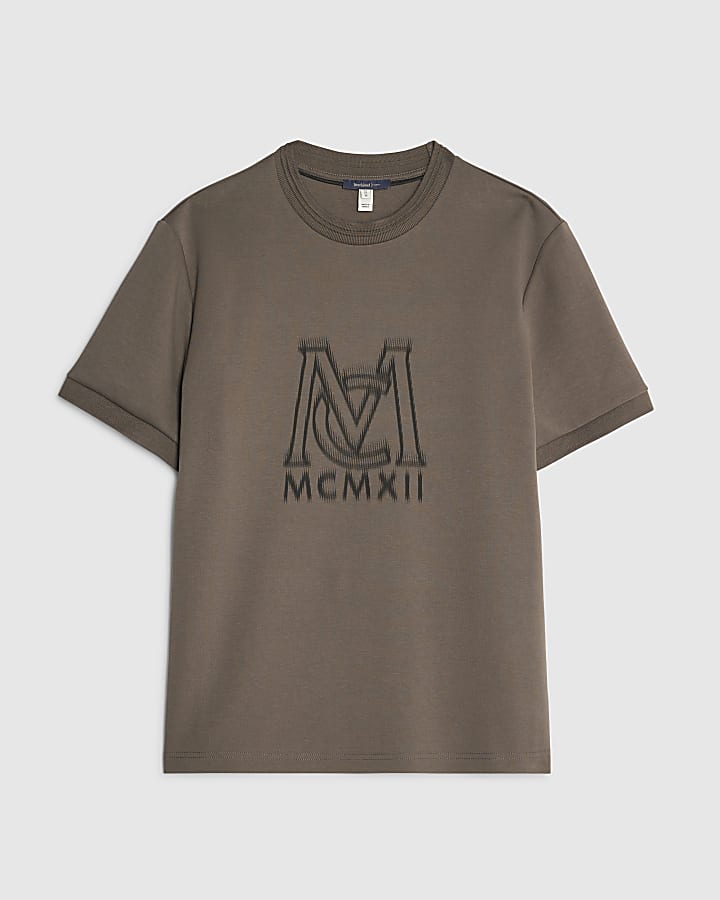 river island Khaki Slim Fit MCMXII T-Shirt