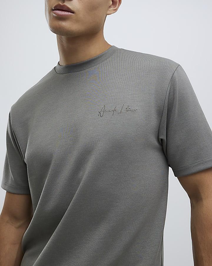 River Island Khaki Slim Fit T-Shirt