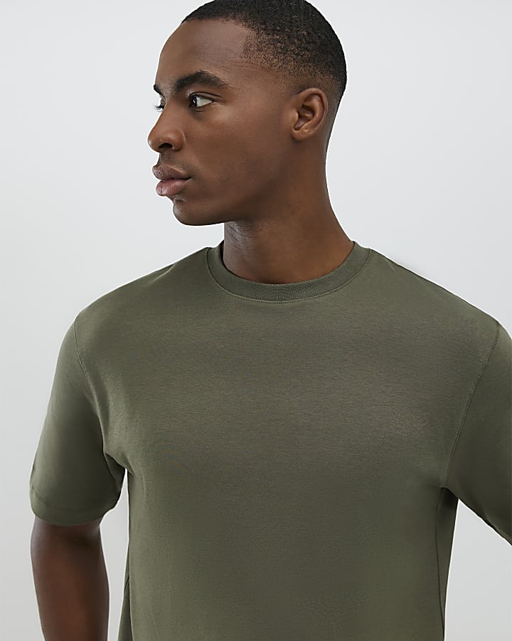 River Island Khaki Slim Fit T-Shirt