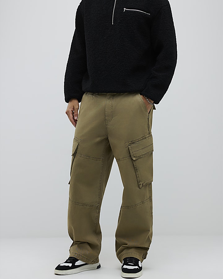 River Island Khaki Super Baggy Cargo Trousers