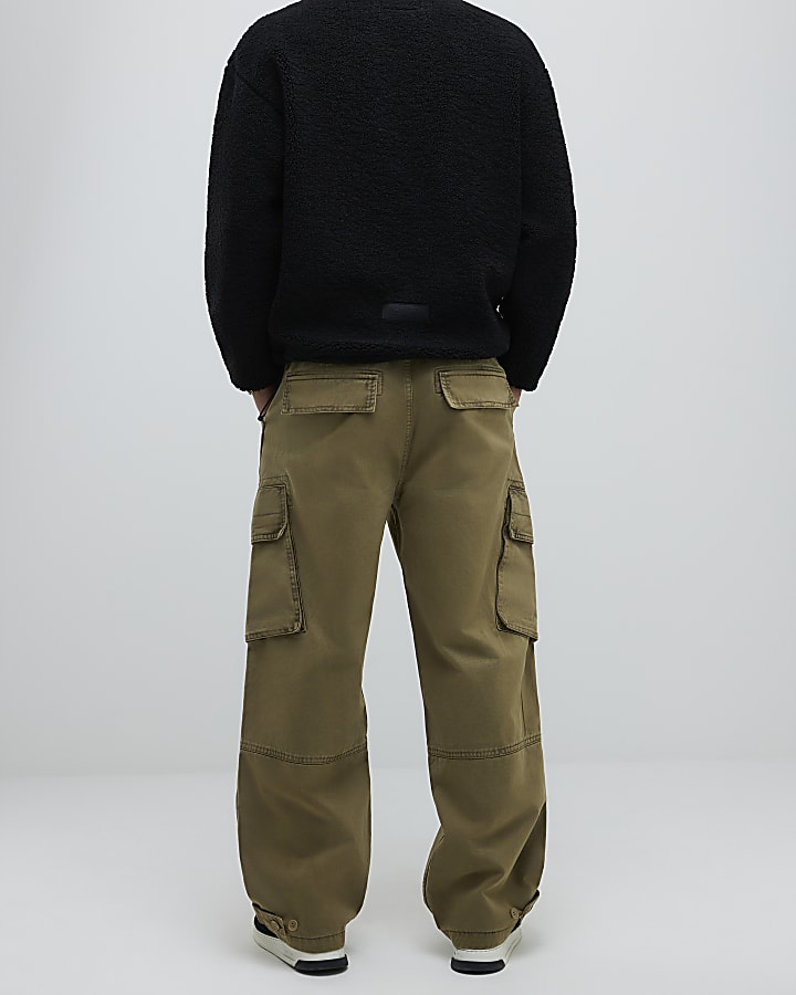 River Island Khaki Super Baggy Cargo Trousers