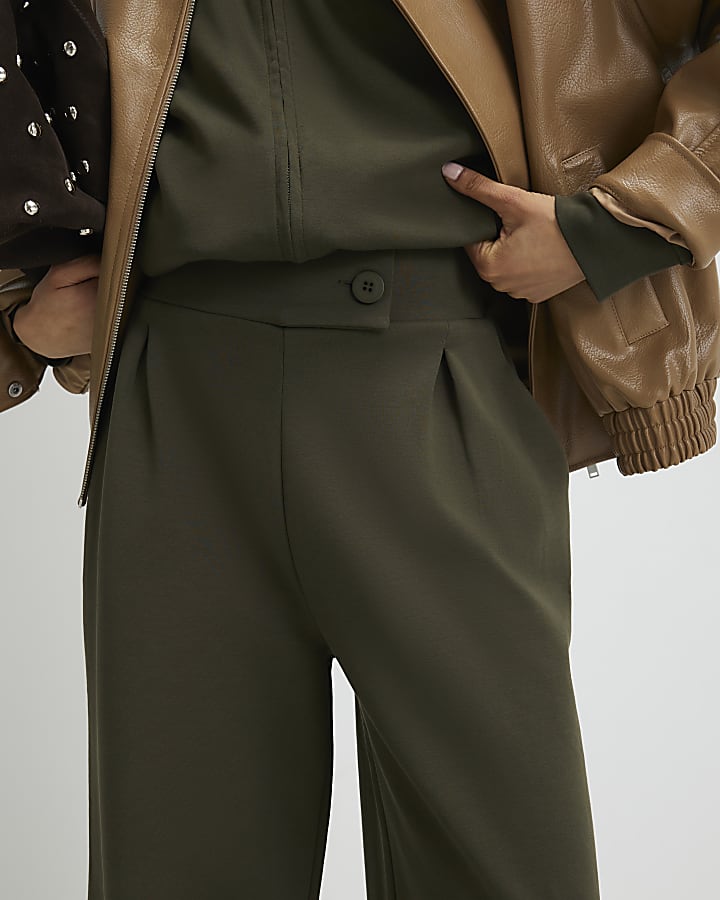 river Island Khaki Tailored Wide Leg Trousers