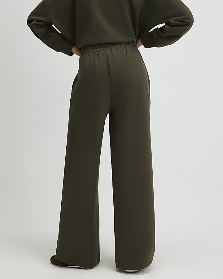 river Island Khaki Tailored Wide Leg Trousers