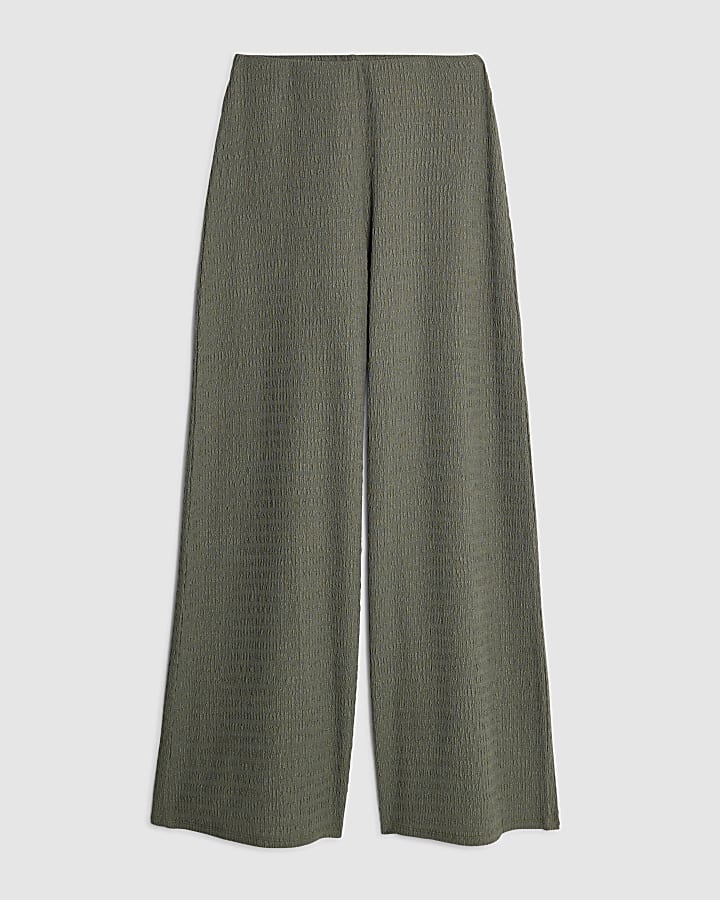 river island Khaki Textured Wide Leg Trousers