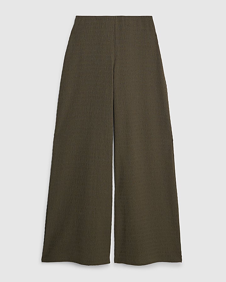 river island Khaki Textured wide leg Trousers