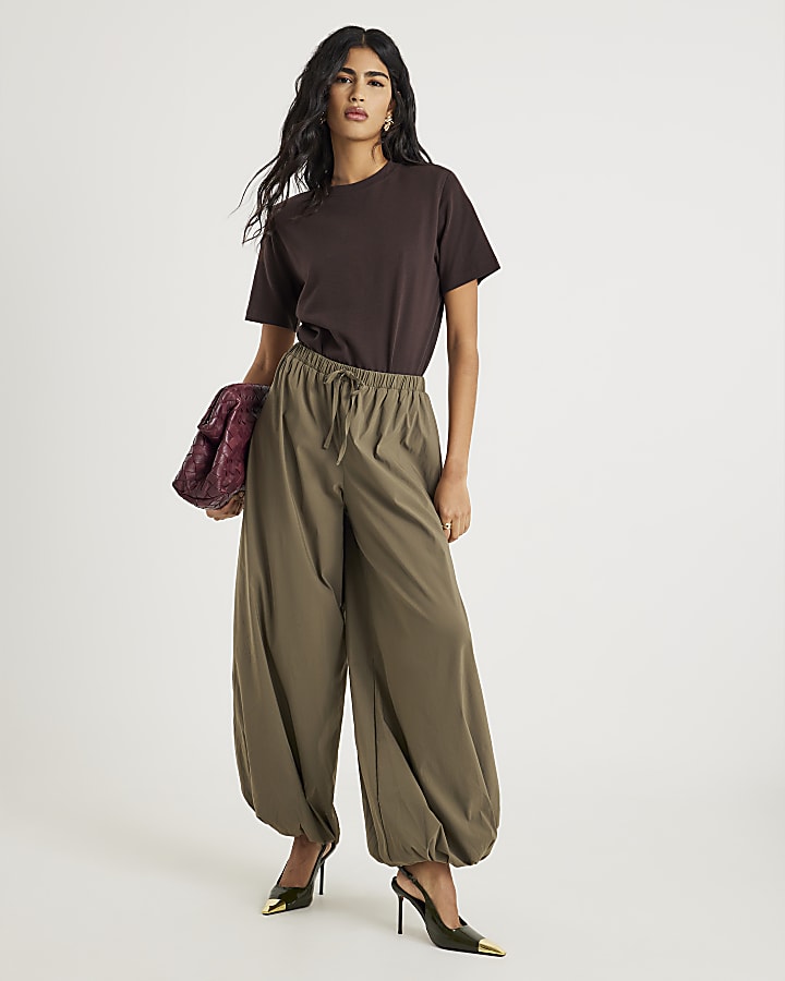 River Island Khaki Tie Waist Balloon Trousers