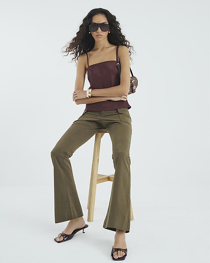 River Island Khaki Twill Flared Cargo Trousers