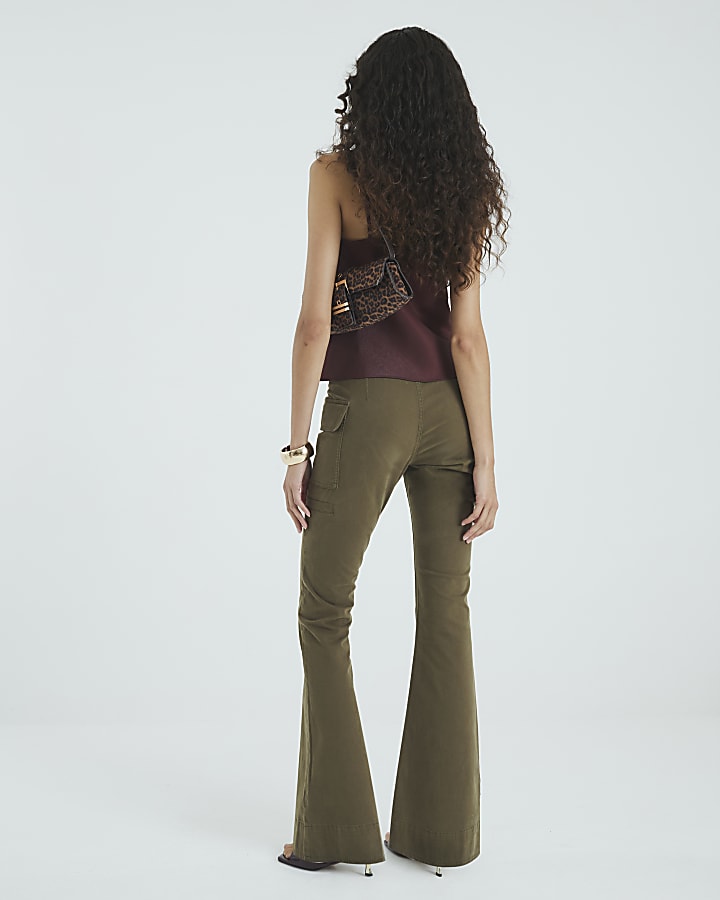 River Island Khaki Twill Flared Cargo Trousers