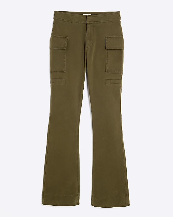 river island Khaki Twill Flared Cargo Trousers