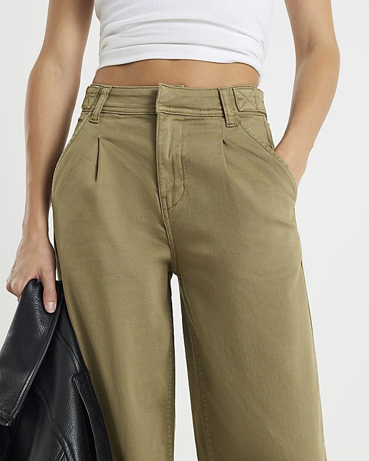 River Island Khaki Twill Straight Leg Trousers