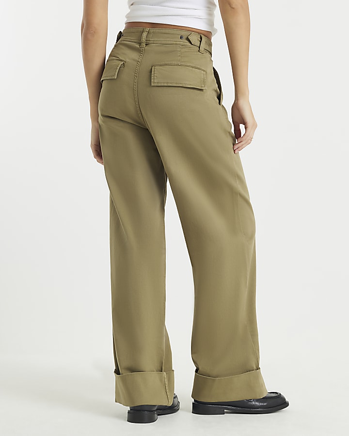River Island Khaki Twill Straight Leg Trousers