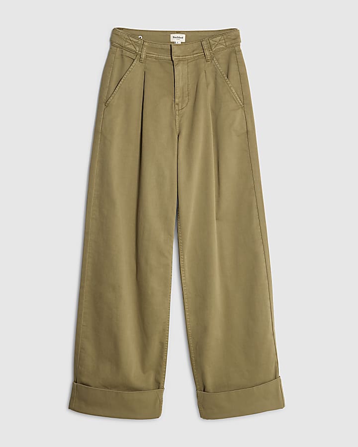 river island Khaki Twill Straight Leg Trousers