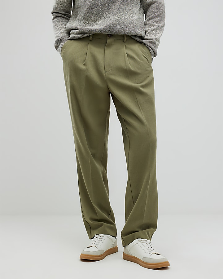 River Island Khaki Twill Wide Leg Trousers