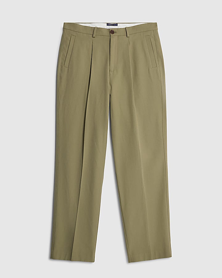 river island Khaki Twill Wide Leg Trousers