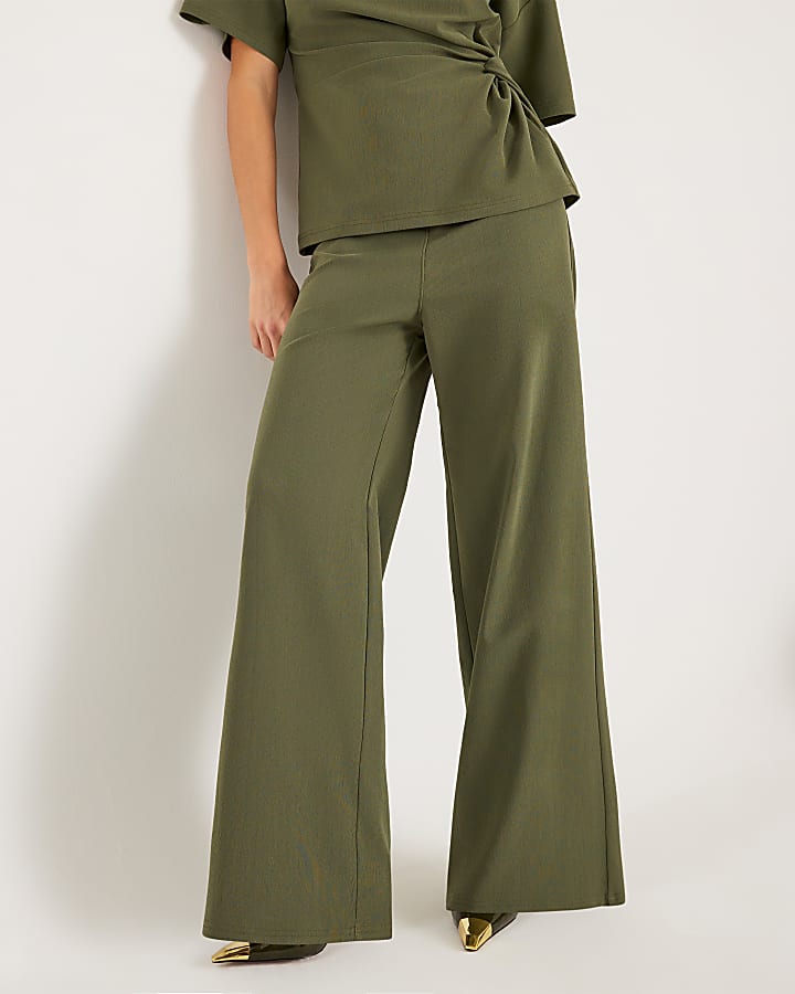 River Island Khaki Wide Leg Trousers