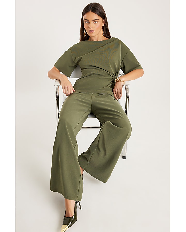 River Island Khaki Wide Leg Trousers
