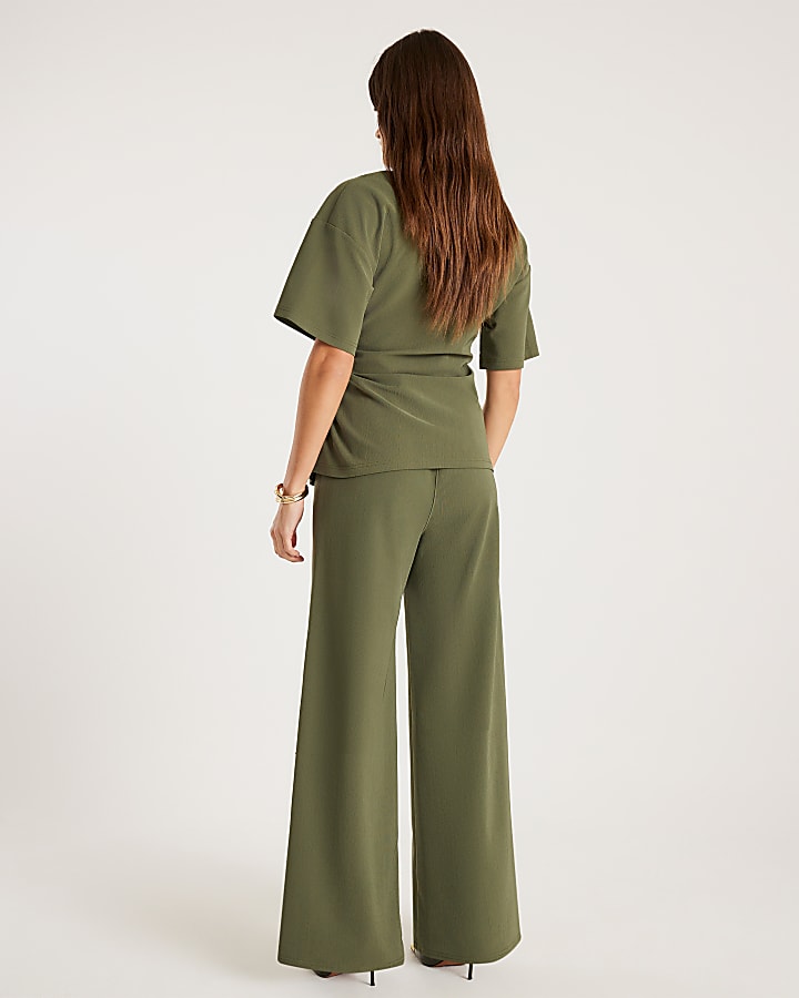 River Island Khaki Wide Leg Trousers