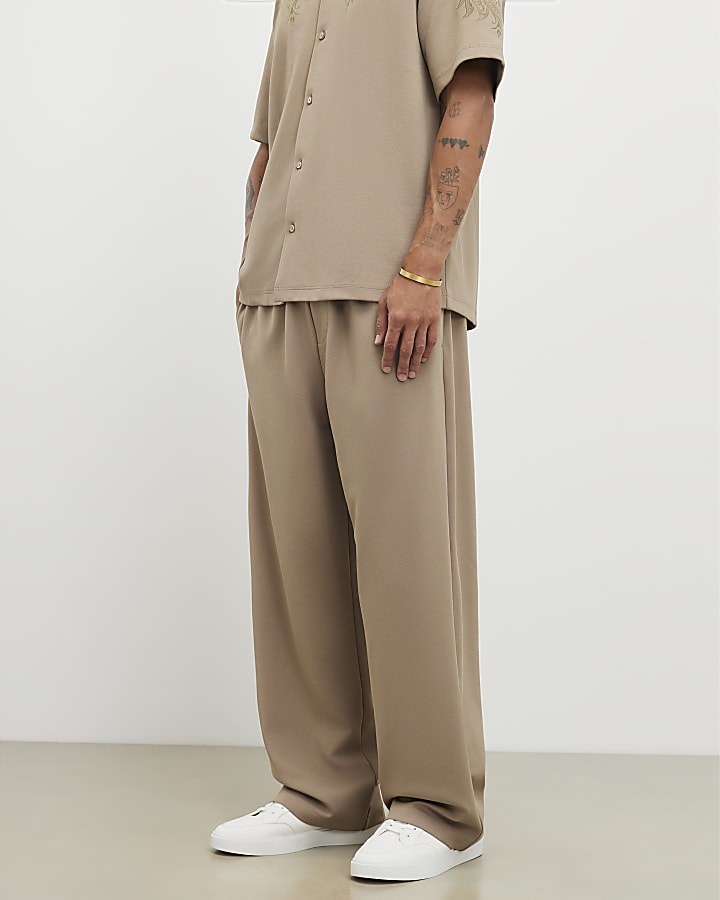 River Island Khaki Wide Leg Twill Joggers
