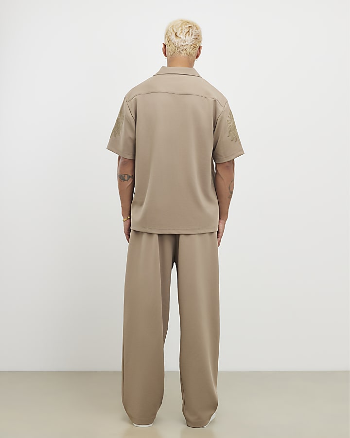 River Island Khaki Wide Leg Twill Joggers