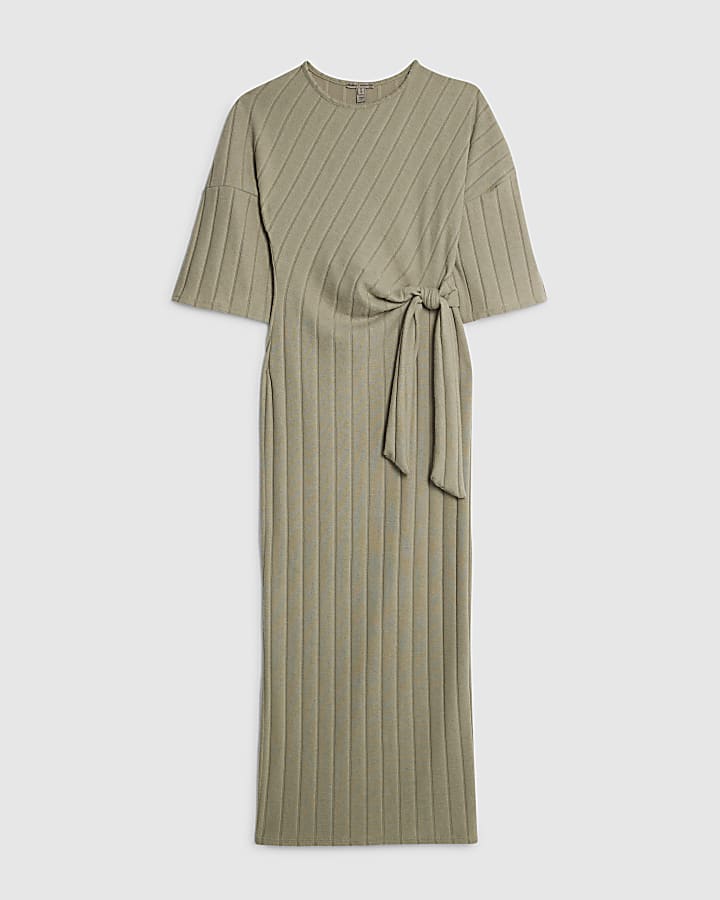 river island Khaki Wide Rib Cosy Midi Dress