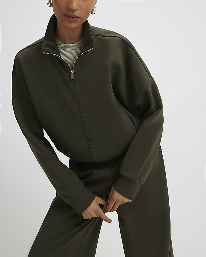 River Island Khaki Zip Up Sweatshirt