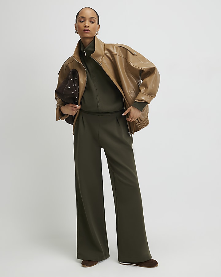 River Island Khaki Zip Up Sweatshirt
