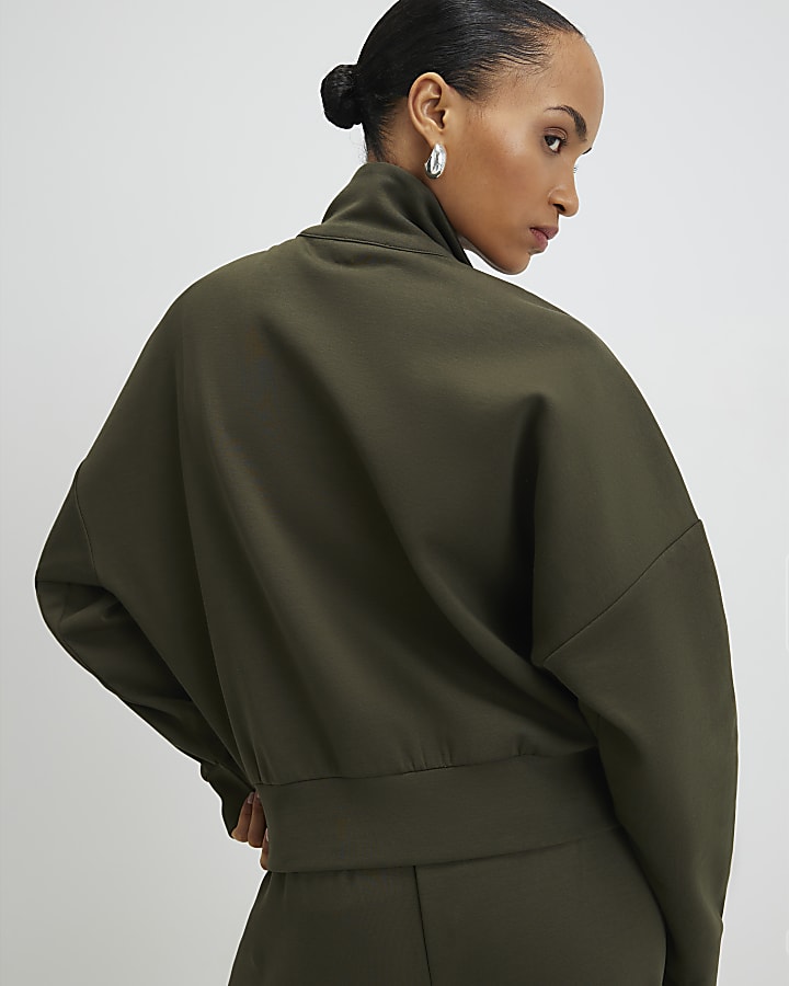 River Island Khaki Zip Up Sweatshirt