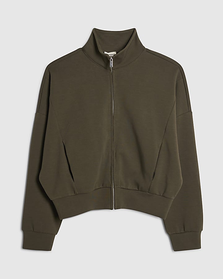 river island Khaki Zip Up Sweatshirt