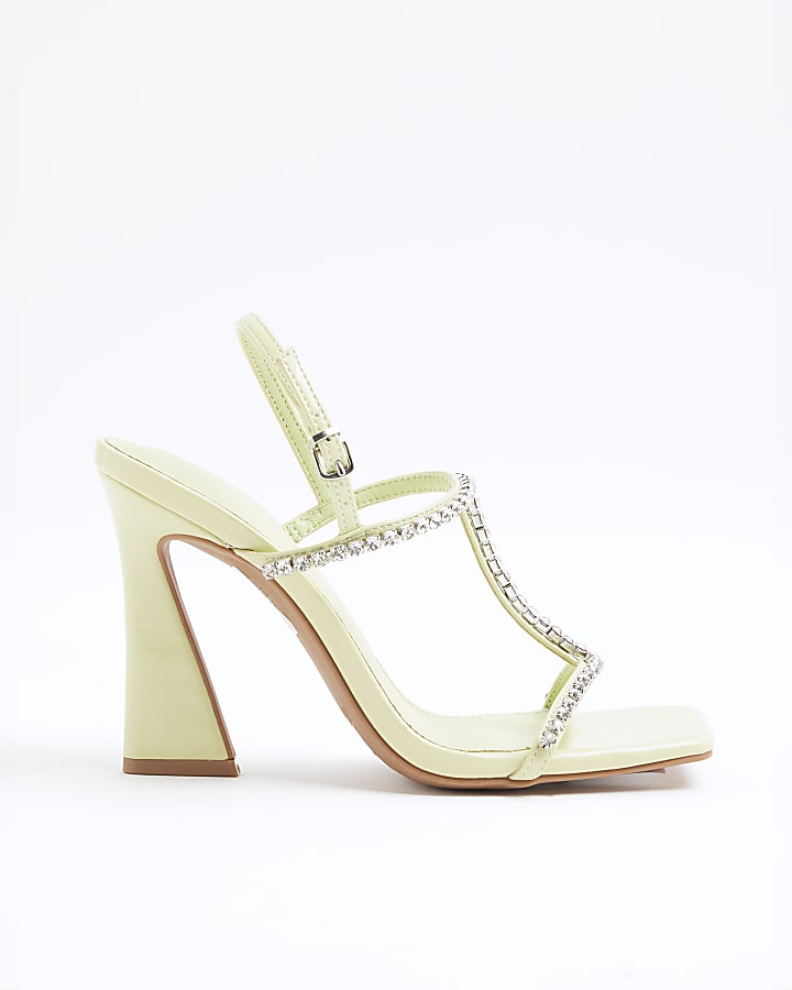 River Island Lime Diamante T Bar Heeled Sandals