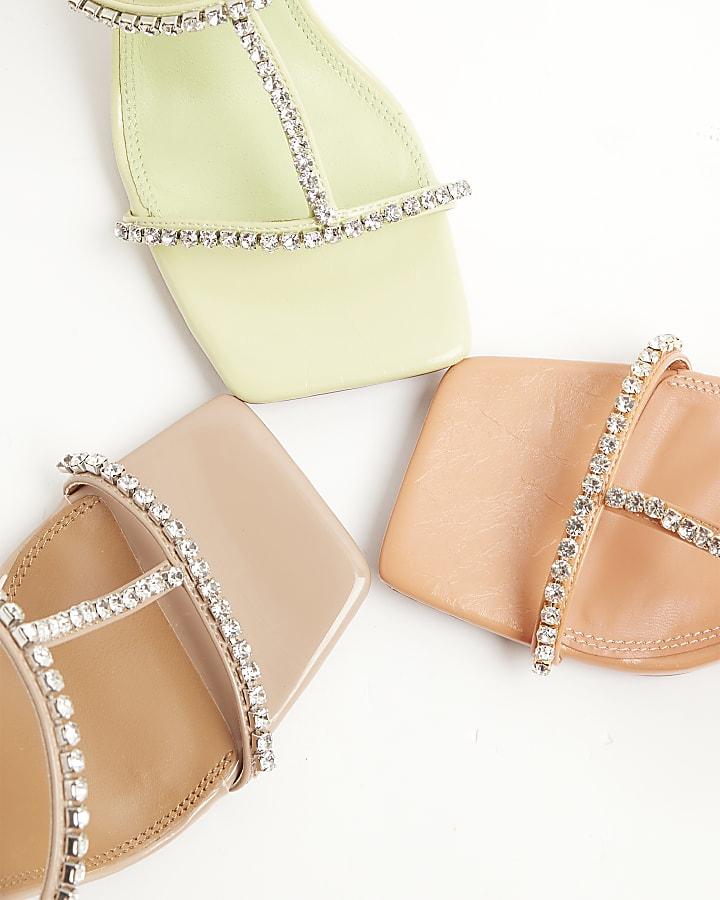 river island Lime Diamante T Bar Heeled Sandals