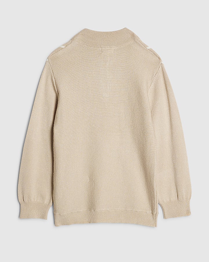 River Island Mini Boys Beige Funnel Neck Top