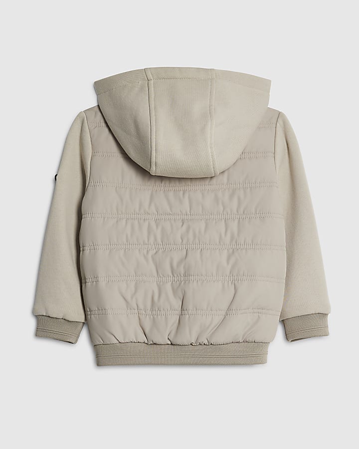River Island Mini Boys Beige Hooded Hybrid Jacket