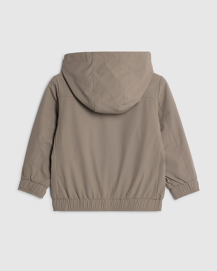 River Island Mini Boys Beige RI Hooded Jacket