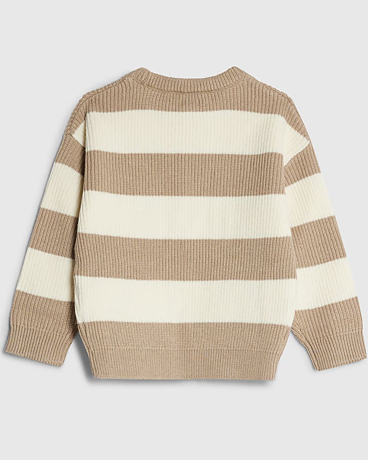 River Island Mini Boys Beige Ribbed Stripe Jumper