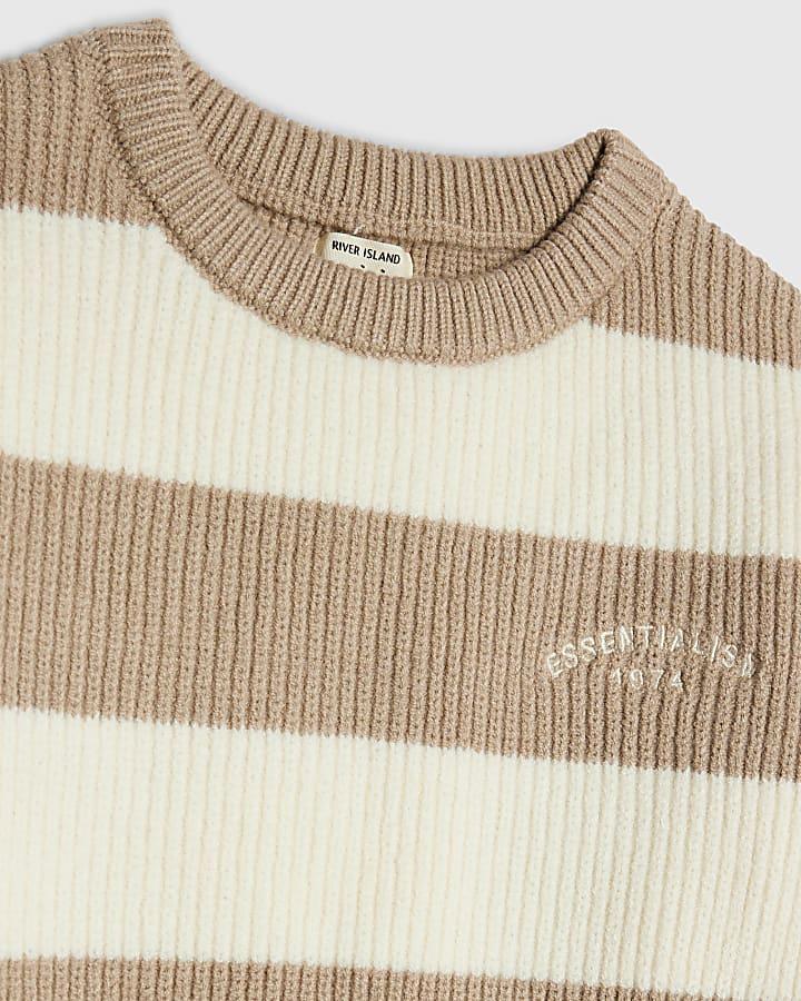 River Island Mini Boys Beige Ribbed Stripe Jumper