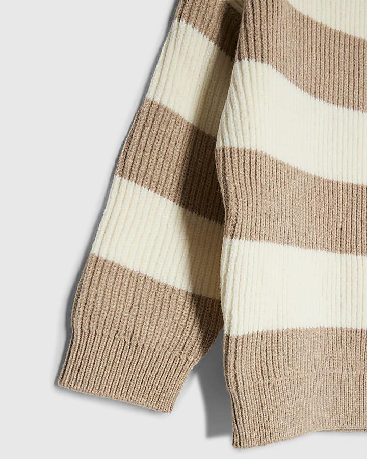 River Island Mini Boys Beige Ribbed Stripe Jumper