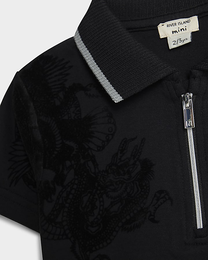 River Island Mini Boys Black Dragon Polo Shirt