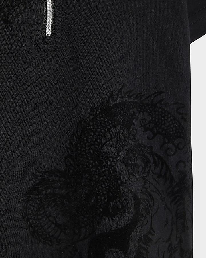 River Island Mini Boys Black Dragon Polo Shirt