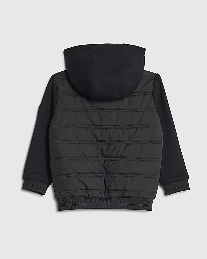 River Island Mini Boys Black Hooded Hybrid Jacket