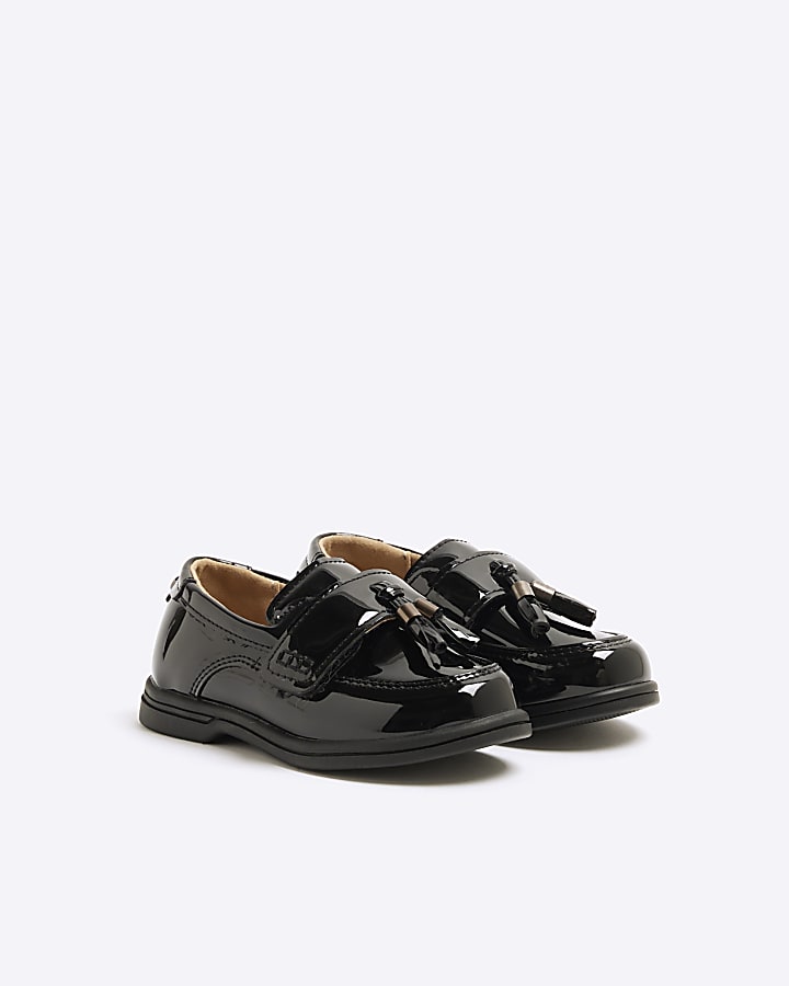 River Island Mini Boys Black Patent Tassel Loafers
