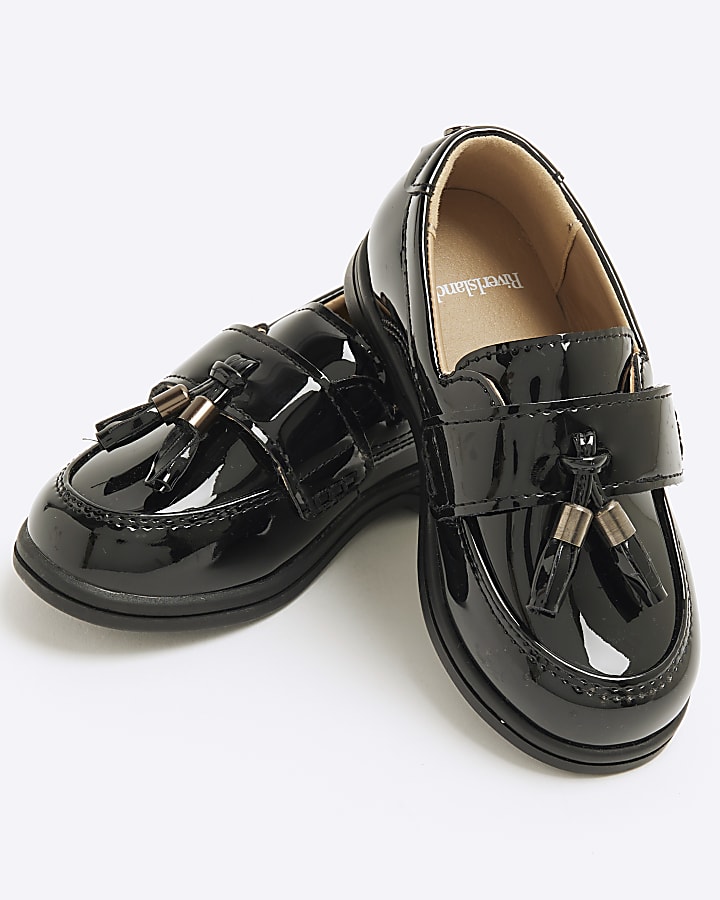 river island Mini Boys Black Patent Tassel Loafers