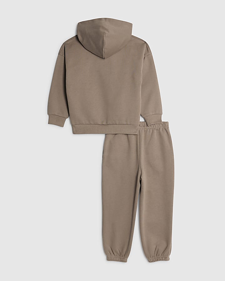 River Island Mini Boys Brown Ame Saint Hoodie Set