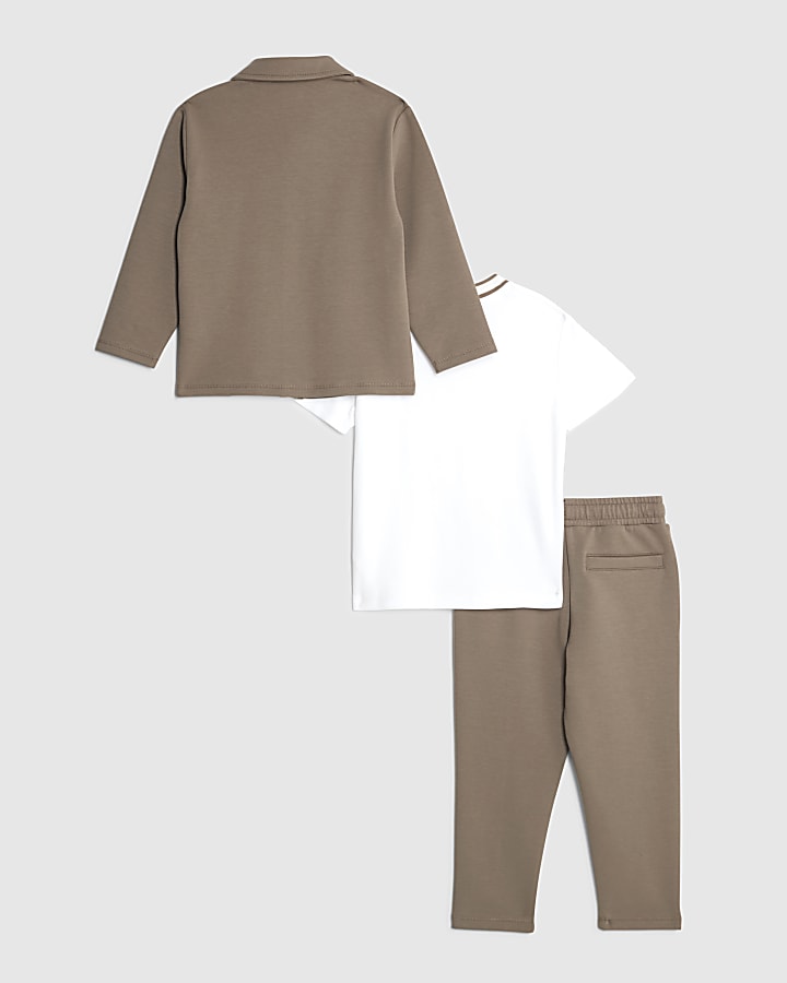 River Island Mini Boys Brown Jacket 3 Piece Set