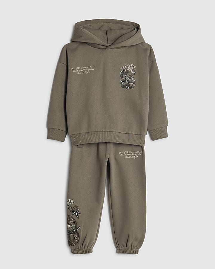 River Island Mini Boys Brown Japanese Hoodie Set