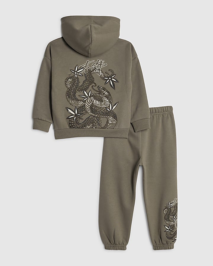 River Island Mini Boys Brown Japanese Hoodie Set