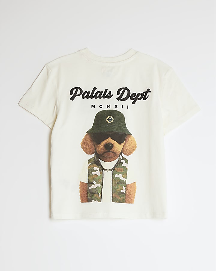 River Island Mini Boys Cream Cool Dog T-Shirt