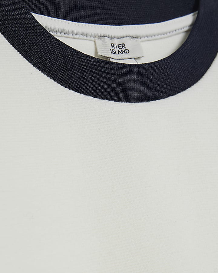 river island Mini Boys Cream Ribbed Palais T-Shirt