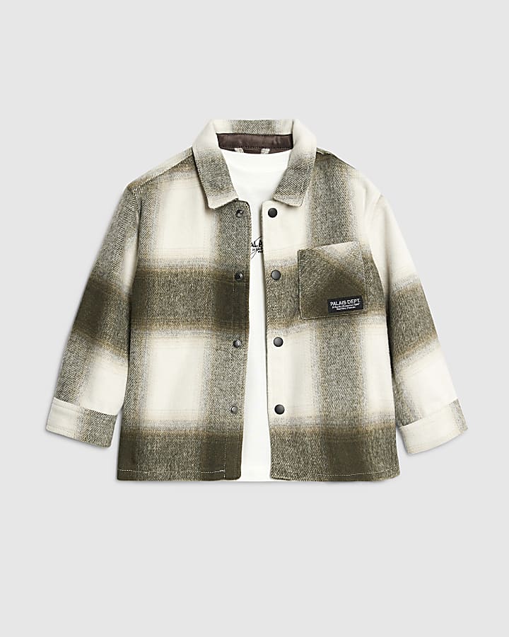 River Island Mini Boys Green Check Overshirt Set