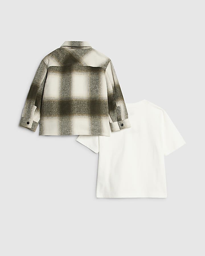 River Island Mini Boys Green Check Overshirt Set